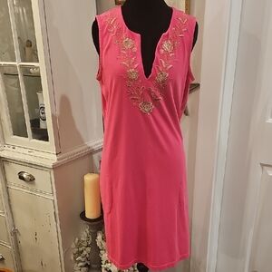 LANDS' END Embroidered Jersey Knit Dress‎ Size Medium
